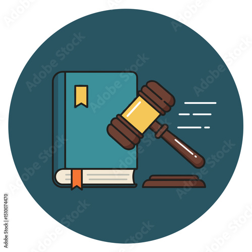 Law and Justice Icon – Gavel and Legal Book