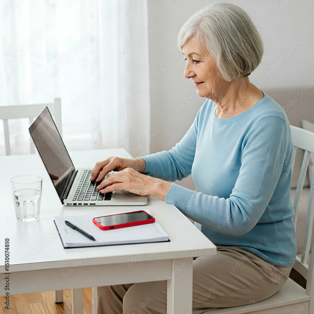 senior woman working on laptop senior woman working on laptop