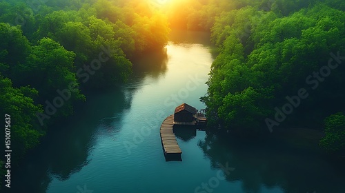 Wallpaper Mural Tranquil forest lake reflecting sunset golden light high resolution picture Torontodigital.ca