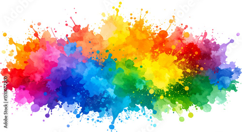 Abstract watercolor splashes create colorful rainbow patterns.
