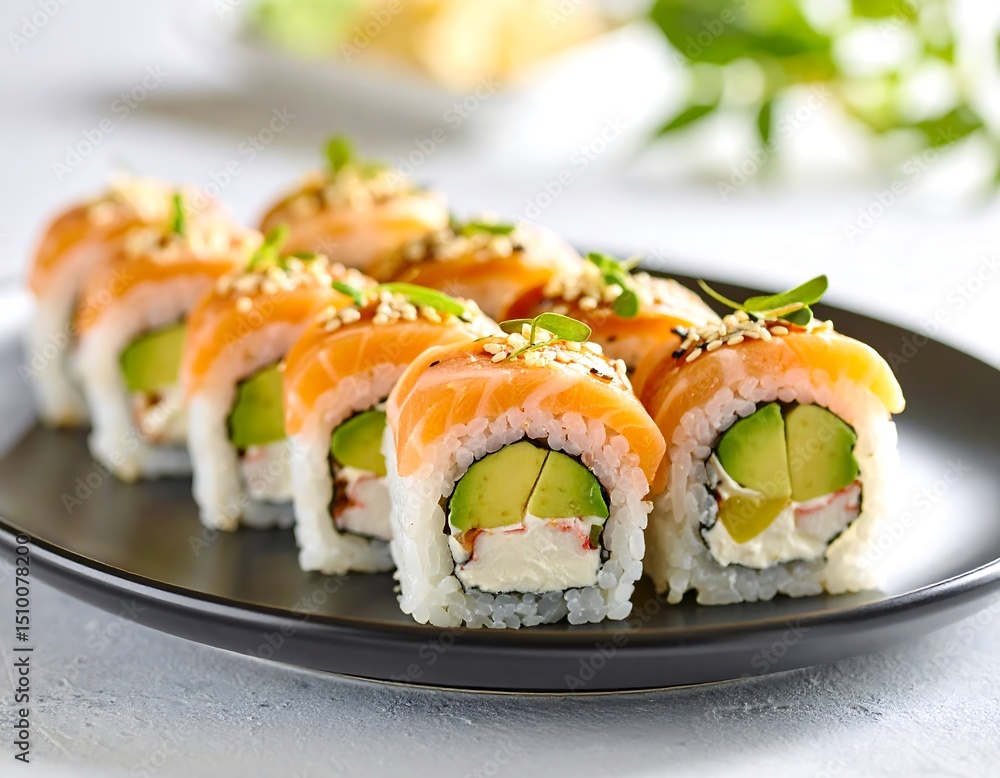 Sushi rolls on a dark plate Sushi rolls on a dark plate