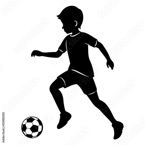 Boy playing soccer silhouette vector illustration
