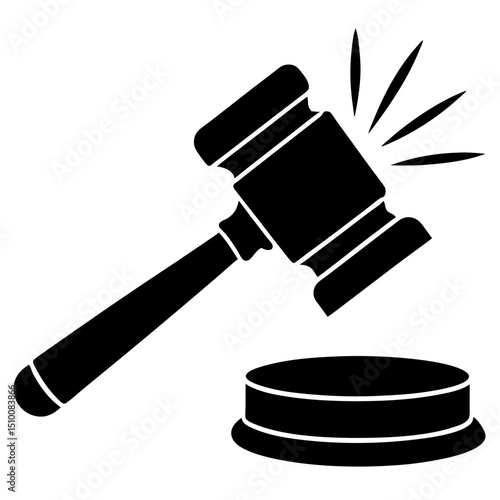 Gavel and striking block silhouette vector illustration