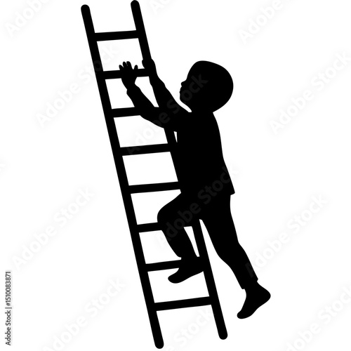 Child climbing ladder silhouette vector illustration