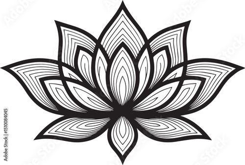 An elegantly detailed lotus flower illustration, rich with intricate line work, symbolizing purity, spiritual awakening, and serenity, ideal for mindfulness, wellness, or decorative designs