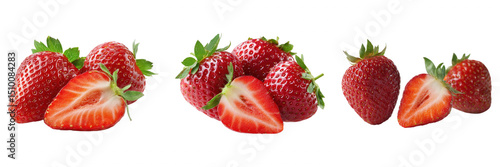 Fresh Strawberry Slices Set Isolated on Transparent Background PNG