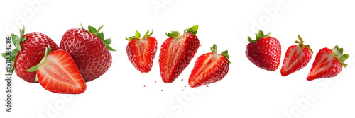 Fresh Strawberry Slices Set Isolated on Transparent Background PNG