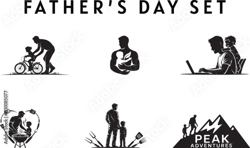 A comprehensive Father's Day vector set featuring various father-child bonding activities, perfect for celebrating paternal love, family moments, and adventure in diverse creative projects