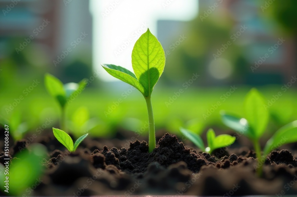 A detailed view of a tiny plant growing in the soil A detailed view of a tiny plant growing in the soil