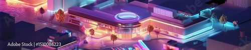 Neon Metropolis: Abstract Isometric Architecture with Luminous Details