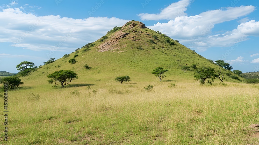 Obraz premium Scenic African Savanna Landscape with Grassland Hill