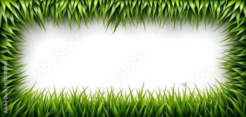 Lush Green Grass Frame Border on White Background with Blank Center Space for Text or Design – Nature Inspired Minimalist Botanical Template

