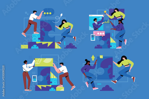 Flat Teamwork Illustration in Memphis Style