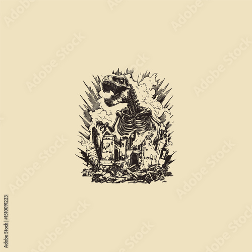 T-Rex dinosaur skeleton roars with anger design vector template illustration
