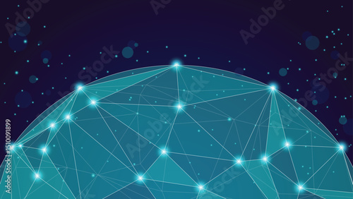 A futuristic globe with glowing points connected by lines floats against a dark space background, conveying global connectivity for creative, tech, science, or business projects.