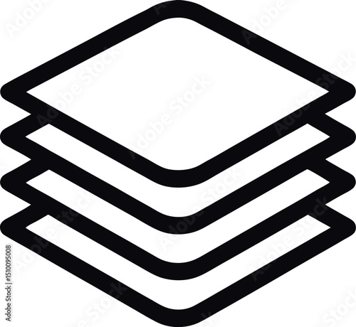 Minimal icon of stacked fabric sheets, dark black thin outline.