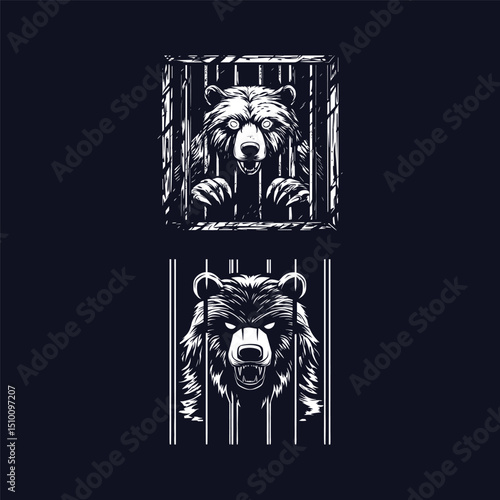 bear in iron cage design vector template illustration