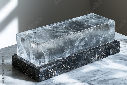 Clear rectangular block, marble base
