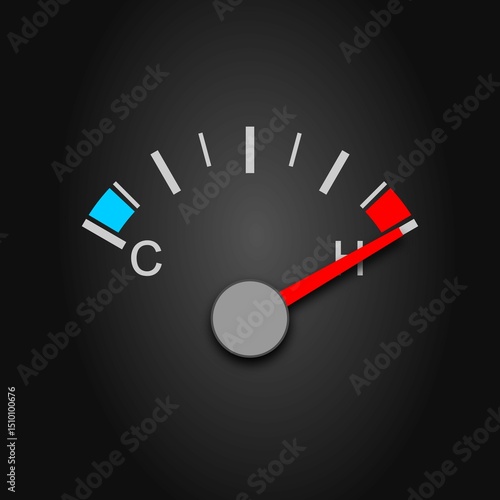 Illustration of a temperature gauge on hot
