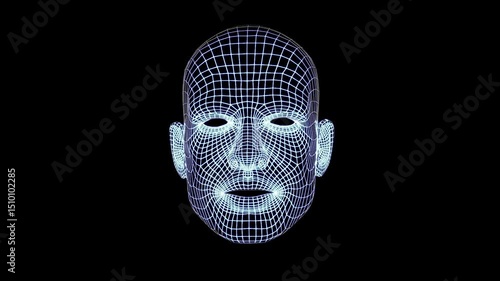 Wireframe animation of a human head with geometric glow and expressive mouth movement. A clean, modern digital face, suitable for motion design, audio-reactive visuals, or sci-fi concepts.

