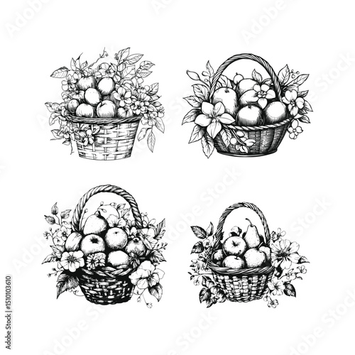 basket full of fruit design vector template illustration