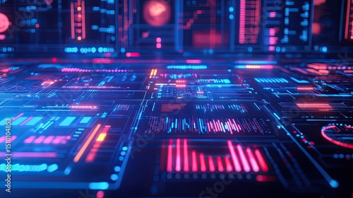 Wallpaper Mural Futuristic digital interface showcasing advanced data visualization and processing Torontodigital.ca