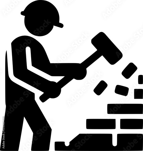 demolishing. demolishment.construction worker sign, symbol, vector, art