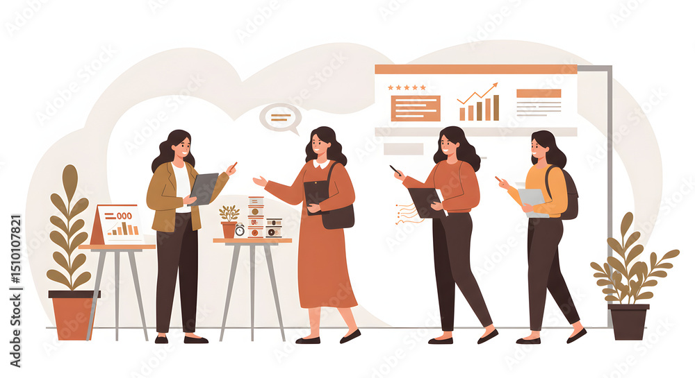 Businesswomen Collaborating in Modern Office with Charts and Digital Devices Businesswomen Collaborating in Modern Office with Charts and Digital Devices