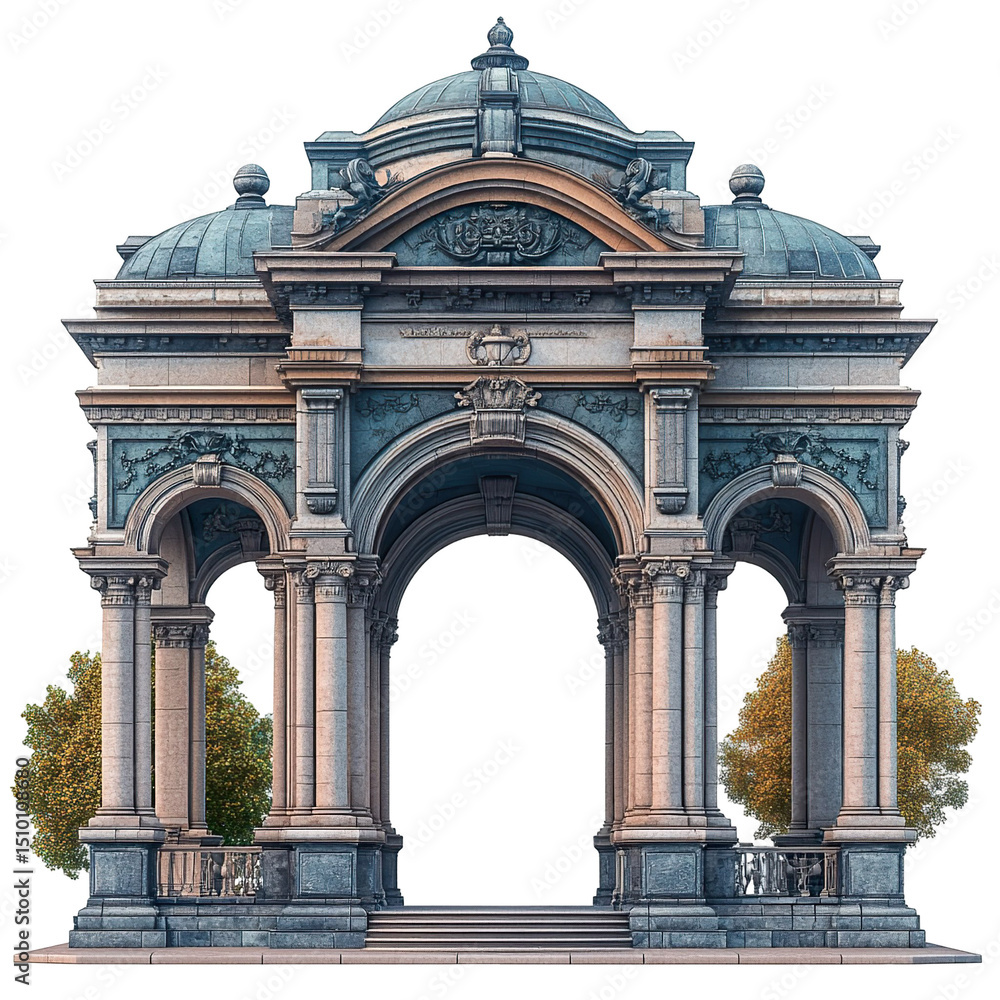 Obraz premium 3D front view illustration of a Łazienki Park monument isolated on a white transparent background 