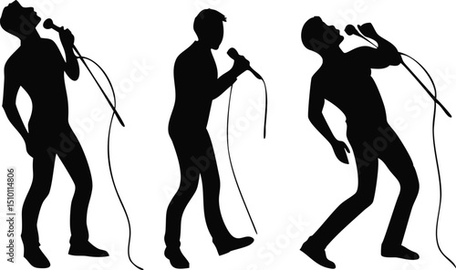 Three singers performing on stage silhouettes