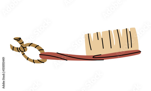 brush, fluffy flat brush with handle. Excavation tools. Manual power. Flat color illustration. working tools isolated. It is suitable for educational materials, subjects related to science, archeology