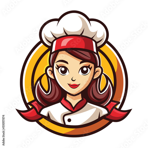 Cheerful woman chef mascot logo design showcasing a friendly and professional culinary figure ready to inspire with her expertise in cooking and hospitality