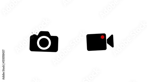 video camera animated, photo camera animation,Social media, stock video animation loopid 4k, transparent background,