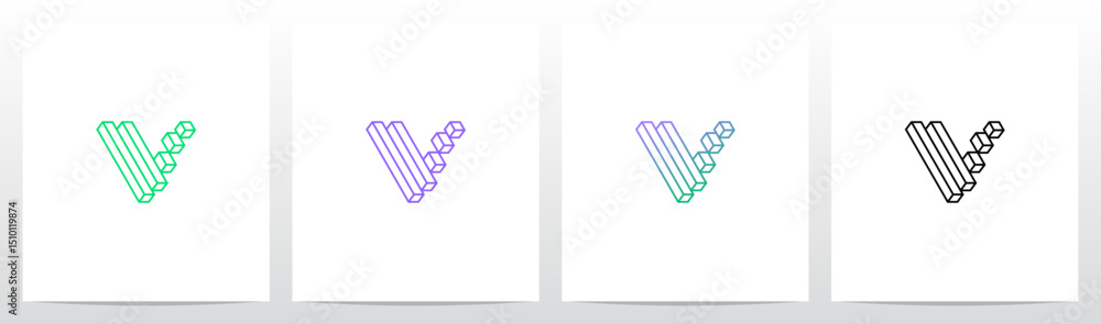 Obraz premium Outlines Strokes Rectangular Cuboid Block Diagonal Initial Letter Logo Design V