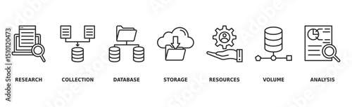 Big data banner web icon vector illustration concept with icon of research, collection, database, storage, resources, volume and analysis