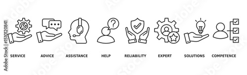 Support banner web icon vector illustration concept with icon of service, advice, assistance, help, reliability, expert, solutions and competence