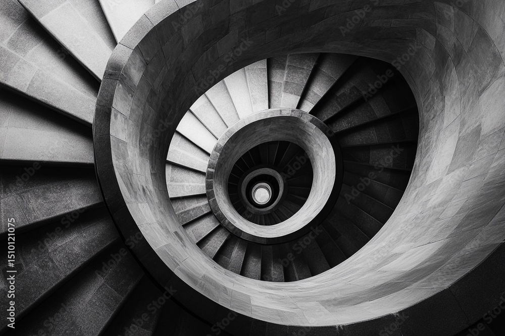 Obraz premium Endless spiral staircase viewed from above, showcasing a mesmerizing architectural design in a historic building