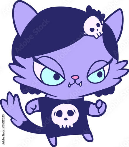 cute cartoon tough cat girl