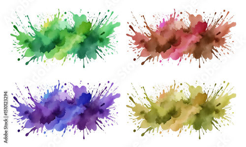 Set of colorful watercolor splashes isolated on white background. Vector illustration.