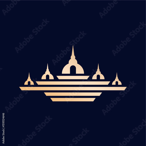 Ancient Temple Logo: Eastern Spirituality Vector Mark