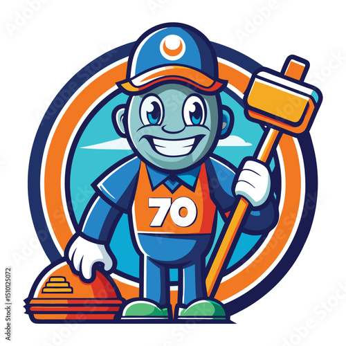 Bright and cheerful cleaning service mascot with a logo style engaging customers for a spotless environment in a modern and vibrant community setting