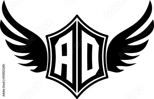 AD logo emblem with winged and shield template