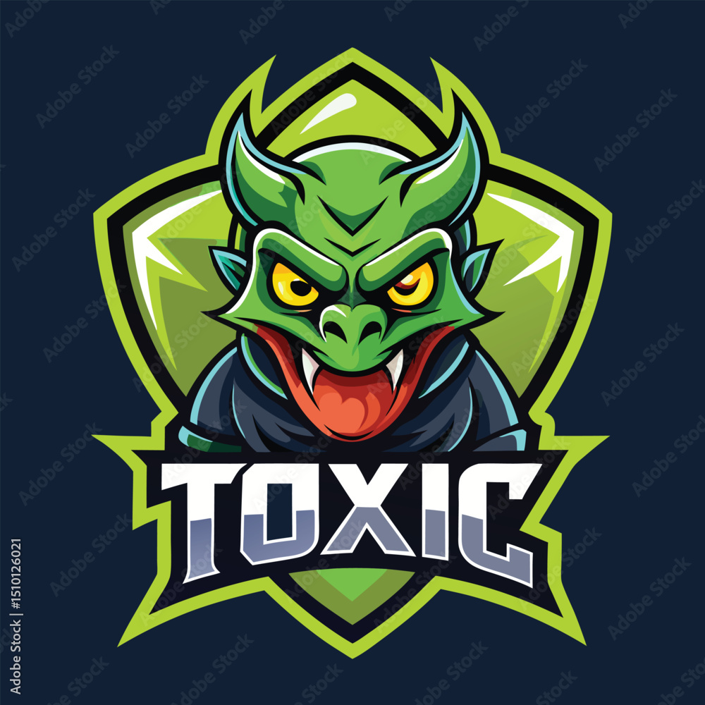 Fototapeta premium Modern toxic mascot logo design featuring a fierce green creature with sharp features and a vibrant color palette for brand identity and graphic projects