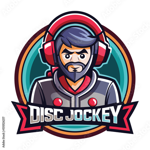 Creative esport mascot logo design featuring a disc jockey with bold colors and a modern style, embodying the energetic vibe of electronic music and gaming culture