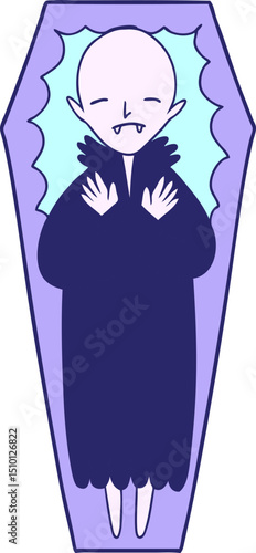 spooky cartoon vampire in coffin