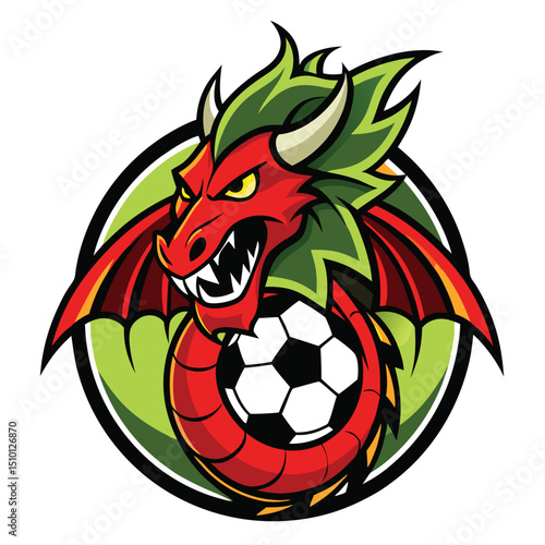 Dragon encircles a soccer ball symbolizing teamwork and sportsmanship in an exciting football team emblem