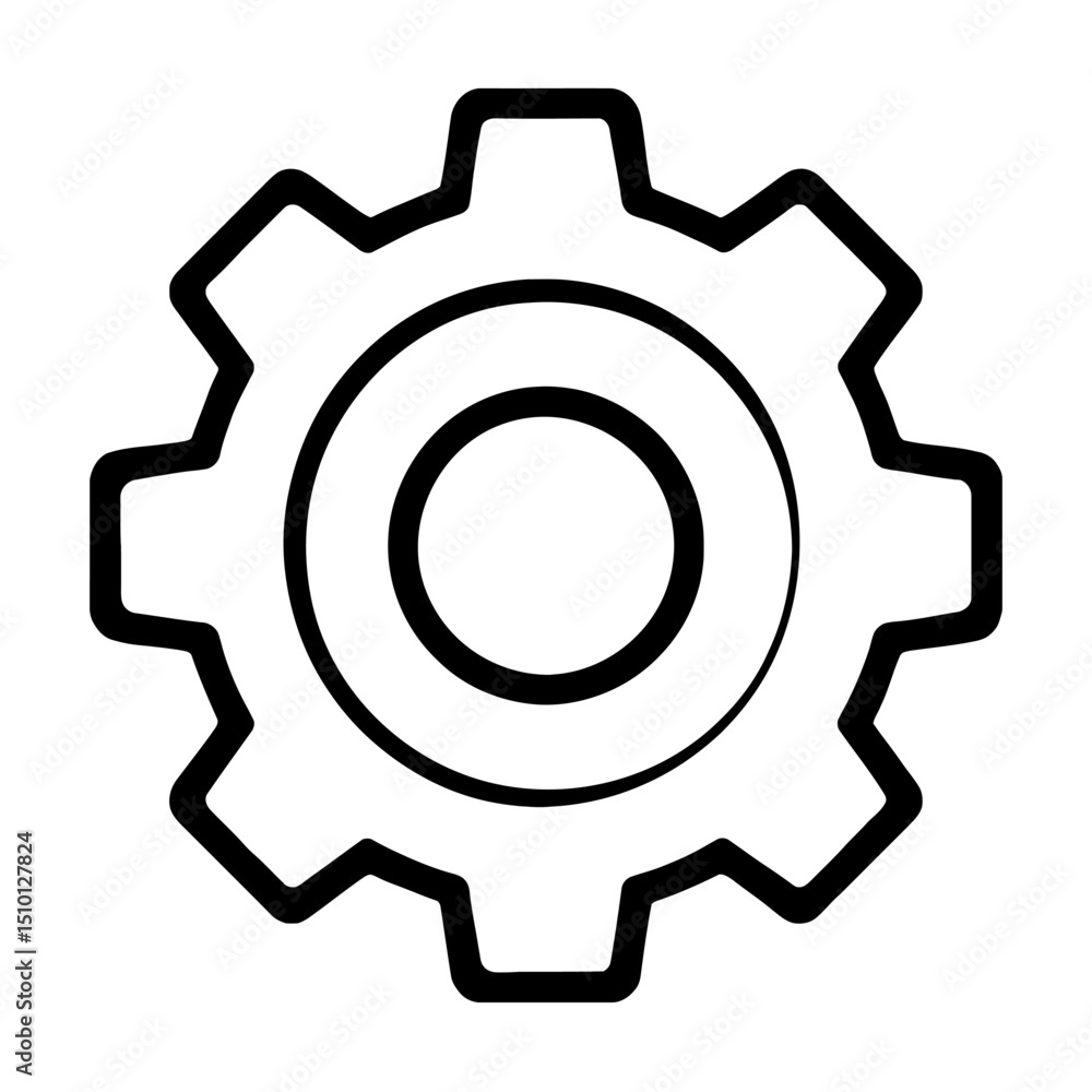 Simple Black and White Cog Gear Outline Icon - Settings and Mechanism Symbol Vector Simple Black and White Cog Gear Outline Icon - Settings and Mechanism Symbol Vector