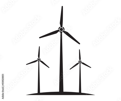 Icon of a wind turbine. Represents wind energy, with silhouettes of windmills. Vector illustration.