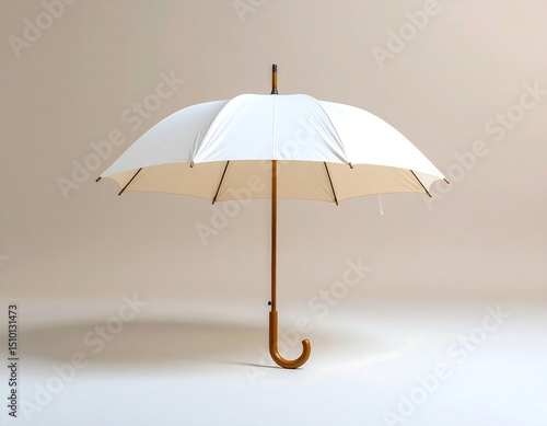 Single white umbrella on a plain background