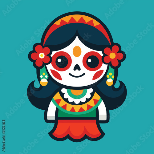 Catrina mascot logo featuring colorful flat design with friendly child character celebrating Mexican culture